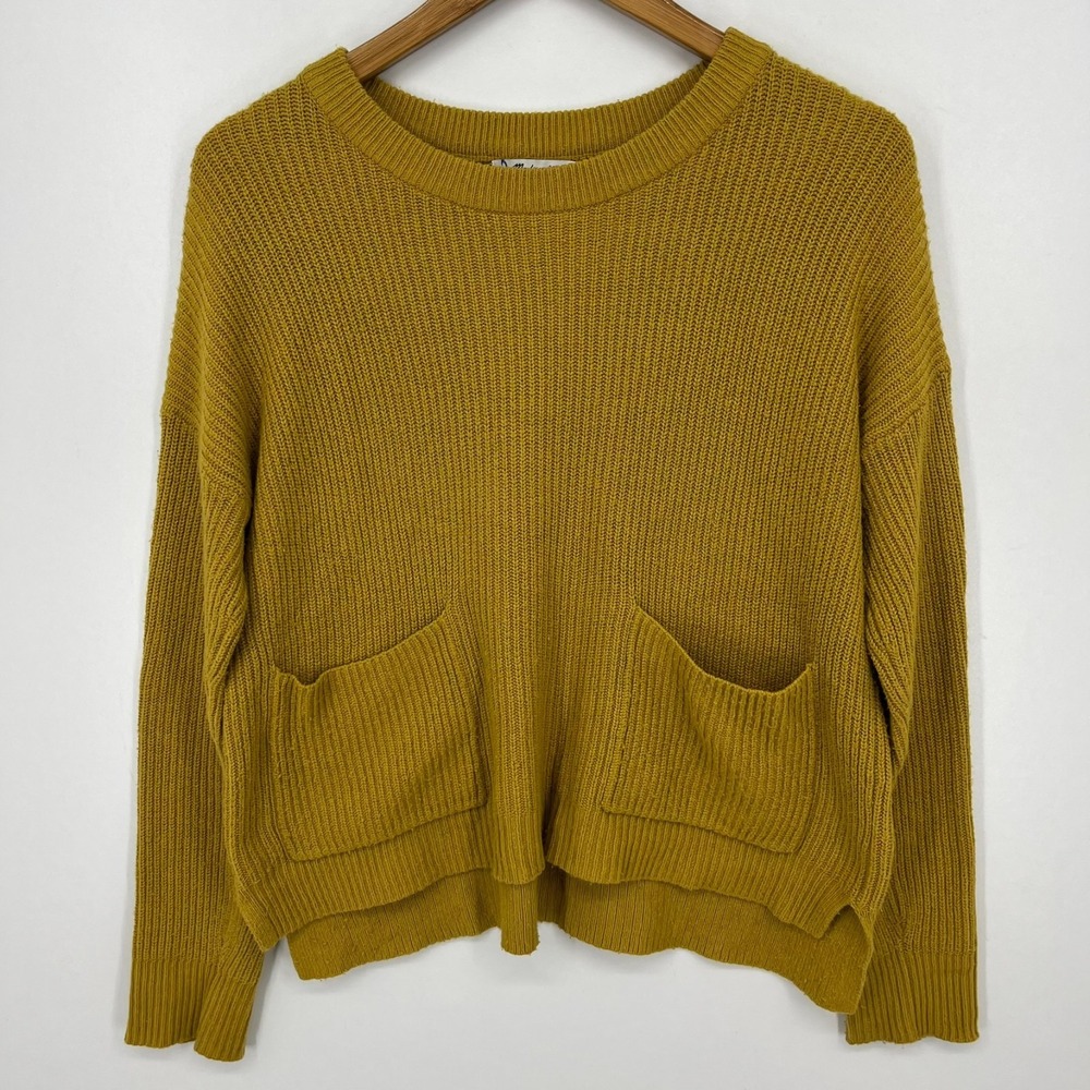 Madewell Sweater Women's Size S Yellow Pullover Knit Pockets Solid